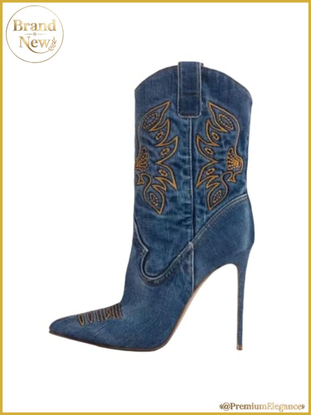 Embroidered Cowboy Stiletto Heel Boots Pointed Toe Pull-Up Cowgirl Boots